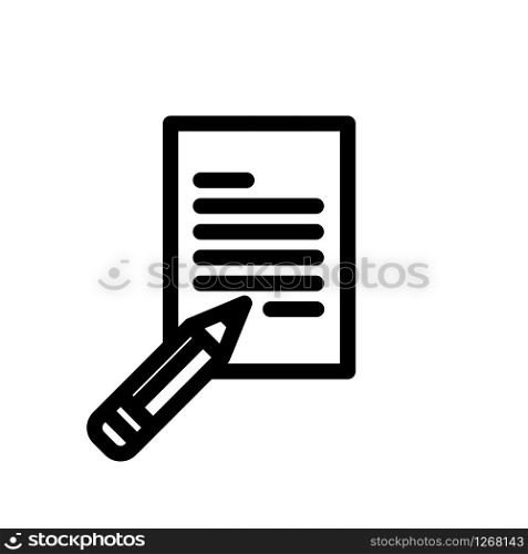 Document paper with pencil writing vector isolated linear icon, office symbol illustration.