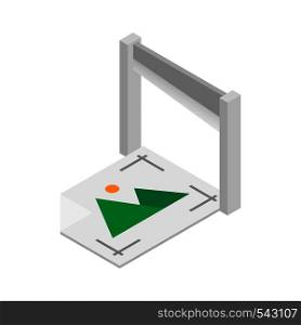 Document printed on a printer icon in isometric 3d style on a white background. Document printed on a printer icon