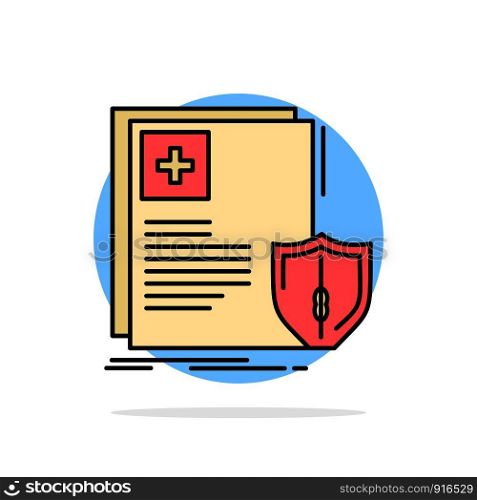 Document, Protection, Shield, Medical, Health Abstract Circle Background Flat color Icon