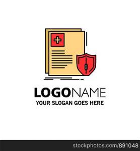 Document, Protection, Shield, Medical, Health Business Logo Template. Flat Color