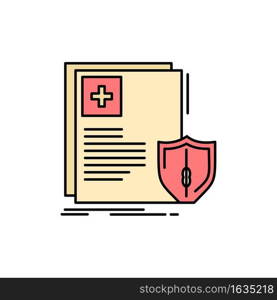 Document, Protection, Shield, Medical, Health  Flat Color Icon. Vector icon banner Template