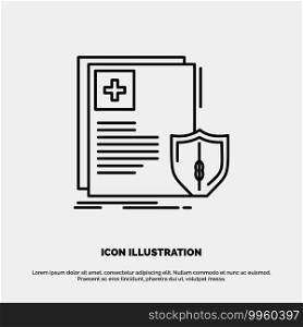 Document, Protection, Shield, Medical, Health Line Icon Vector