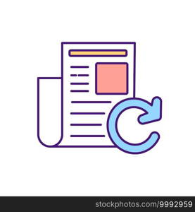 Document recheck RGB color icon. Contract management issues solving. Agreement item ccreation to suit every side. Providing best user experience for every customer. Isolated vector illustration. Document recheck RGB color icon