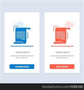 Document, Report, Note, Paper, Guidelines Blue and Red Download and Buy Now web Widget Card Template