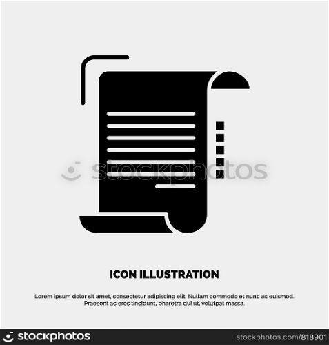 Document, Report, Note, Paper, Guidelines Solid Black Glyph Icon