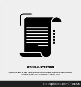 Document, Report, Note, Paper, Guidelines Solid Black Glyph Icon