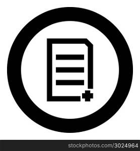 Document sheet add black icon in circle vector illustration isolated