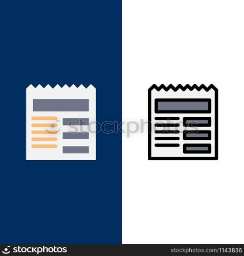 Document, Text, Basic, Ui Icons. Flat and Line Filled Icon Set Vector Blue Background