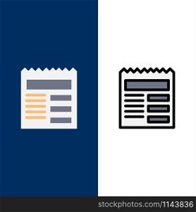 Document, Text, Basic, Ui Icons. Flat and Line Filled Icon Set Vector Blue Background