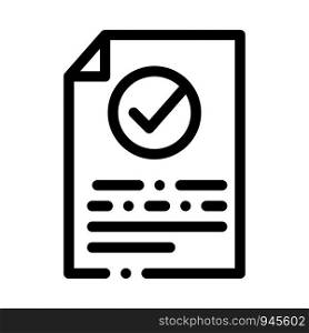 Document Text File With Approved Mark Vector Icon Thin Line. Approved Sign On Carton Box, Computer Monitor And Smartphone Display Concept Linear Pictogram. Monochrome Contour Illustration. Document Text File With Approved Mark Vector Icon