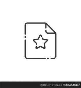 Document thin line icon. Paper with star. Favorite item. Isolated outline commerce vector illustration