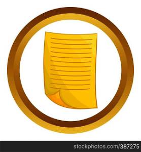 Document vector icon in golden circle, cartoon style isolated on white background. Document vector icon
