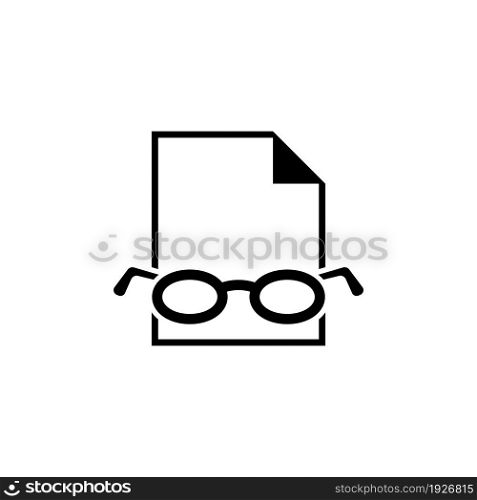 Document with Glasses, Checking Grammar Spelling Error. Flat Vector Icon illustration. Simple black symbol on white background. Document with Glasses sign design template for web and mobile UI element. Document with Glasses, Checking Grammar Spelling Error Flat Vector Icon