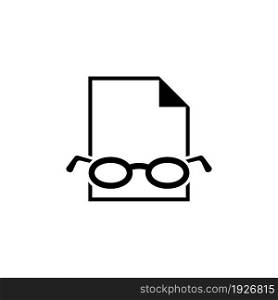 Document with Glasses, Checking Grammar Spelling Error. Flat Vector Icon illustration. Simple black symbol on white background. Document with Glasses sign design template for web and mobile UI element. Document with Glasses, Checking Grammar Spelling Error Flat Vector Icon