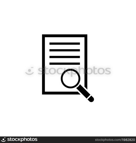 Document with Magnifying Glass. Flat Vector Icon. Simple black symbol on white background. Document with Magnifying Glass Flat Vector Icon