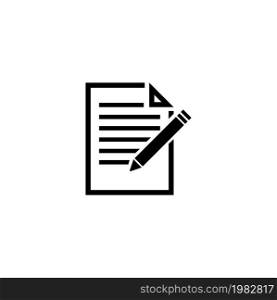 Document with Pencil. Flat Vector Icon. Simple black symbol on white background. Document with Pencil Flat Vector Icon