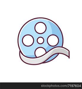 Documentary film blue RGB color icon. Common movie genre, film category. historical biopic. Biographical, non fictional story. Camera reel isolated vector illustration