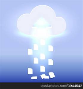 Documents are being uploaded into the cloud - futuristic media wireless technology illustration