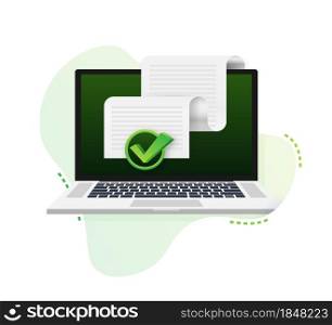 Documents icon. Stack of paper sheets. Confirmed or approved document. Vector stock illustration. Documents icon. Stack of paper sheets. Confirmed or approved document. Vector stock illustration.