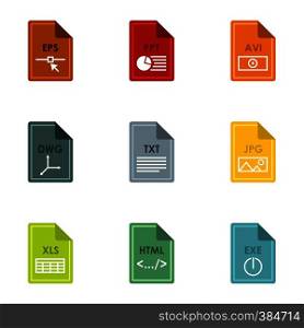 Documents icons set. Flat illustration of 9 documents vector icons for web. Documents icons set, flat style