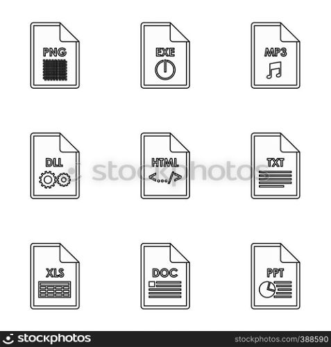 Documents icons set. Outline illustration of 9 documents vector icons for web. Documents icons set, outline style