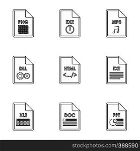 Documents icons set. Outline illustration of 9 documents vector icons for web. Documents icons set, outline style