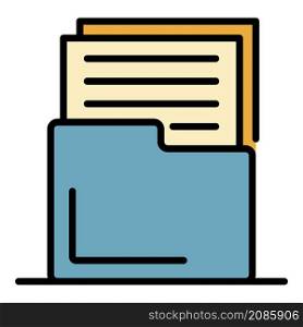 Documents in a folder icon. Outline documents in a folder vector icon color flat isolated. Documents in a folder icon color outline vector