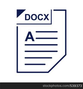 DOCX file icon in cartoon style on a white background. DOCX file icon, cartoon style