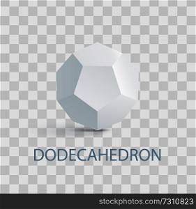 Dodecahedron complicated white geometric figure that casts shade. Three-dimensional shape composed of small pentagon isolated vector illustration on transparent background. Dodecahedron Complicated White Geometric Figure