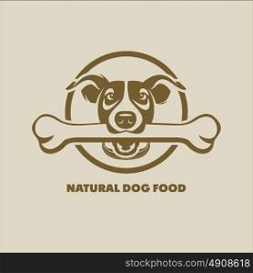 Dog. A dog with a bone in her teeth. Vector sign logo. Fodder for animals.