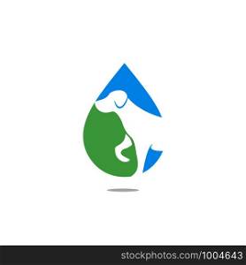 Dog and water drop icon logo design vector illustration. Veterinary vector logo design template.