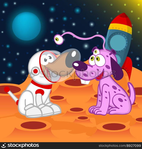Dog astronaut and alien vector image