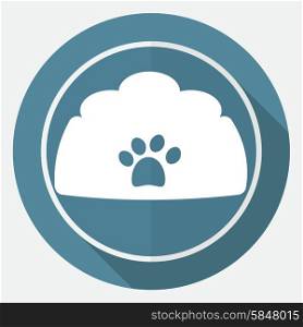 dog bowl icon on white circle with a long shadow