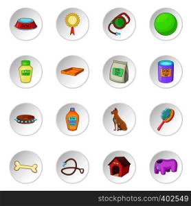 Dog care icons set. Cartoon illustration of 16 dog care vector icons for web. Dog care icons set