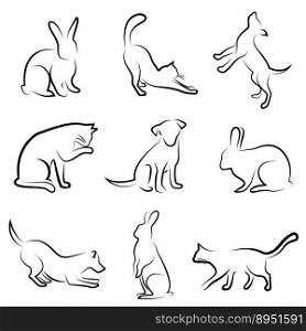 Dog cat rabbit animal drawin vector image