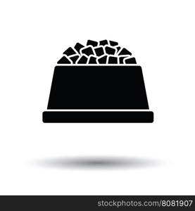 Dog food bowl icon. Black background with white. Vector illustration.