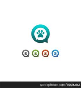 Dog footprint bubble chat logo design concept illustration
