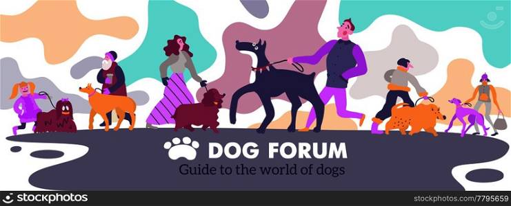 Dog forum webpage header with poodle spaniel golden retriever german mastiff terrier owners abstract background vector illustration . Dog Forum Header 