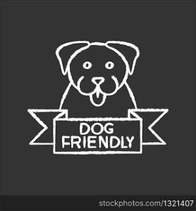 Dog friendly area chalk white icon on black background. Puppy permitted zone mark. Domestic animals allowed territory, grooming, pets welcome institution sign. Isolated vector chalkboard illustration