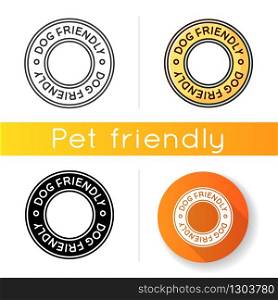 Dog friendly area icon. Doggy permitted, domestic animals care territory. Puppies welcome terrain, pets allowed zone. Linear black and RGB color styles. Isolated vector illustrations