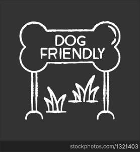 Dog friendly zone chalk white icon on black background. Puppy allowed park and square mark. Domestic animals permitted territory, lawn and garden. Isolated vector chalkboard illustration