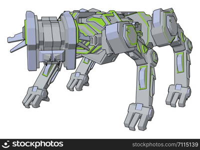 Dog green robot, illustration, vector on white background.