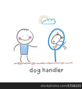 dog handler. Fun cartoon style illustration. The situation of life.