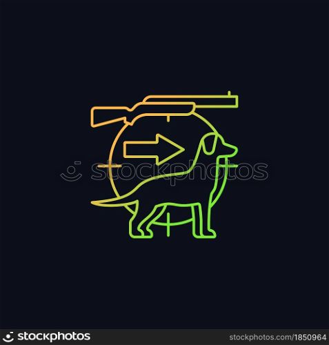 Dog handler gradient vector icon for dark theme. Hunting with canine. Trained hunting dog. Hunt companion. Thin line color symbol. Modern style pictogram. Vector isolated outline drawing. Dog handler gradient vector icon for dark theme