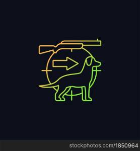 Dog handler gradient vector icon for dark theme. Hunting with canine. Trained hunting dog. Hunt companion. Thin line color symbol. Modern style pictogram. Vector isolated outline drawing. Dog handler gradient vector icon for dark theme