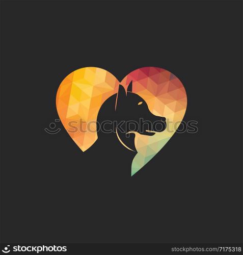 Dog head heart shape vector logo design. Pet care logo design. Pet icon vector. Pet love logo design.