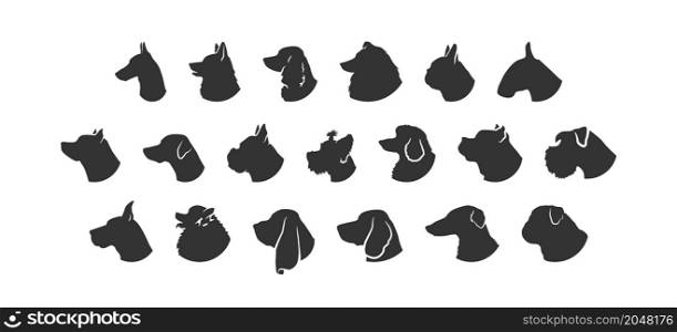 Dog head silhouette. Breeds pet set isolated black icon. Animal collection. Vector flat illustration on white background EPS10