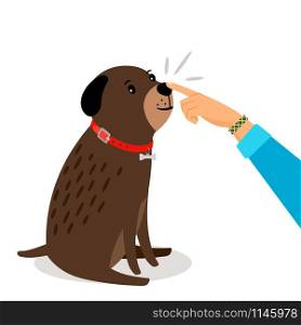 Dog health test. Girl hand touches her dogs nose vector illustration. Girl hand touches dogs nose