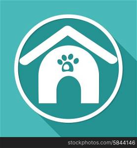 dog house icon on white circle with a long shadow
