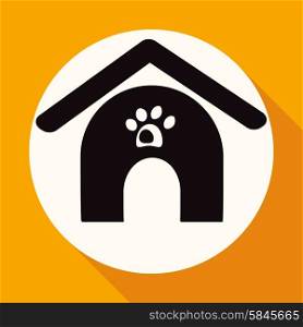 dog house icon on white circle with a long shadow